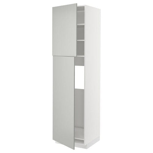 METOD high cabinet for fridge w 2 doors, white/Havstorp light grey, 60x60x220 cm