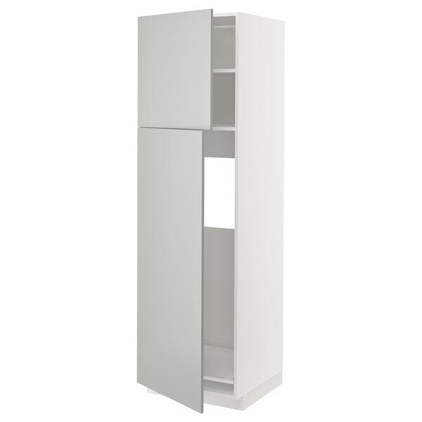 Ikea METOD - High cabinet for fridge w 2 doors, white/Havstorp light grey, 60x60x200 cm