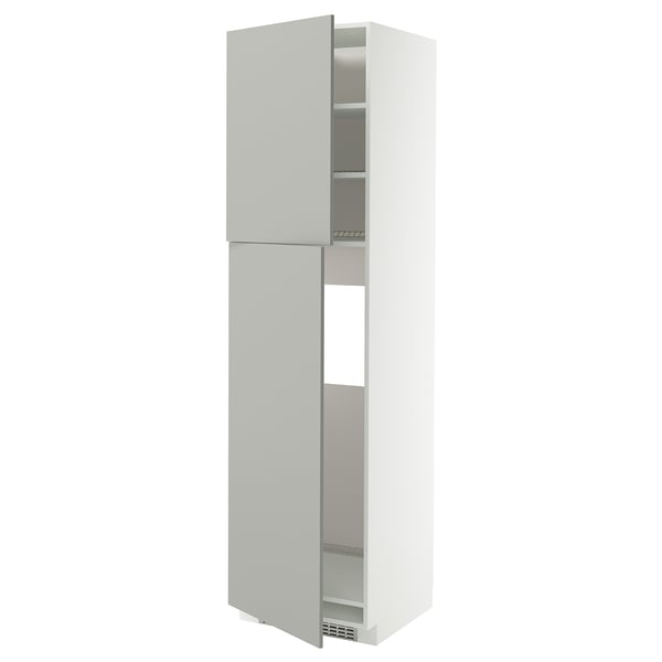 METOD high cabinet for fridge w 2 doors, white/Havstorp light grey, 60x60x220 cm