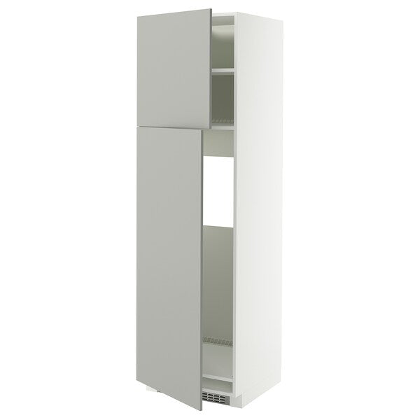 METOD - METOD High cabinet for fridge w 2 doors, white/Havstorp light grey, 60x60x200 cm
