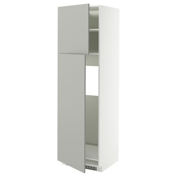 METOD high cabinet for fridge w 2 doors, white/Havstorp light grey, 60x60x200 cm
