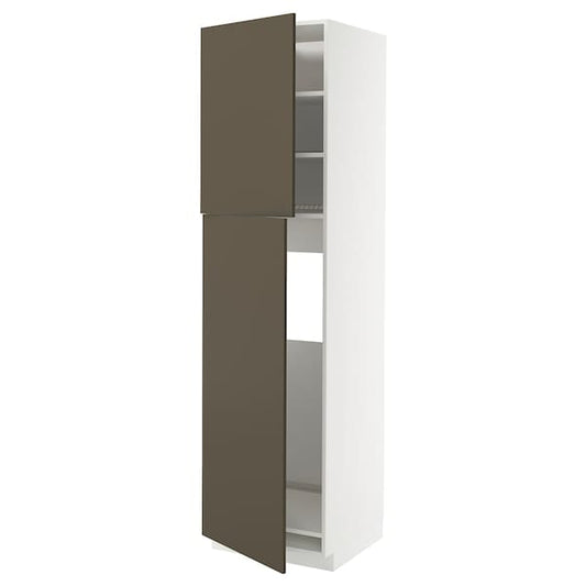 Ikea METOD - High cabinet for fridge w 2 doors, white/Havstorp brown-beige, 60x60x220 cm