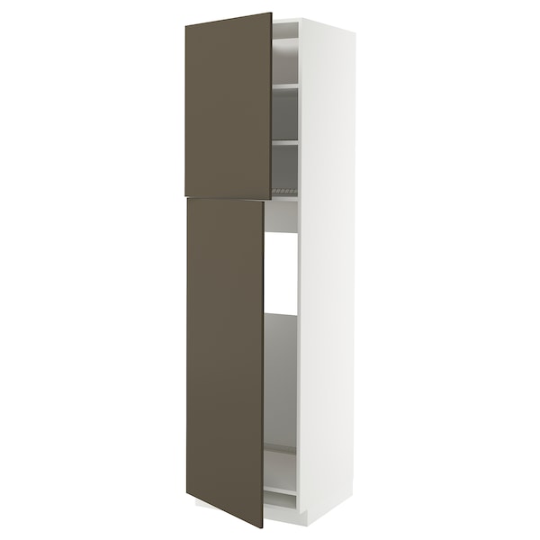 METOD - High cabinet for fridge w 2 doors, white/Havstorp brown-beige, 60x60x220 cm