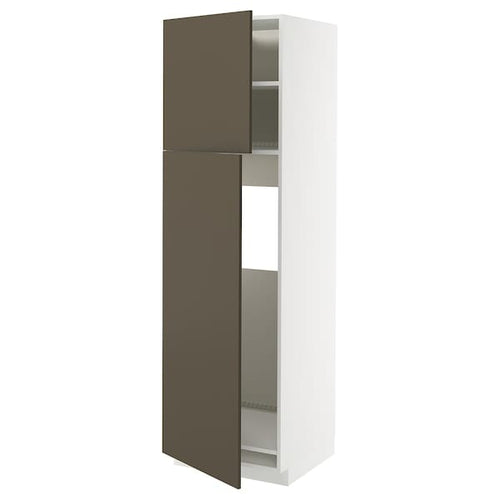 METOD - METOD High cabinet for fridge w 2 doors, white/Havstorp brown-beige, 60x60x200 cm