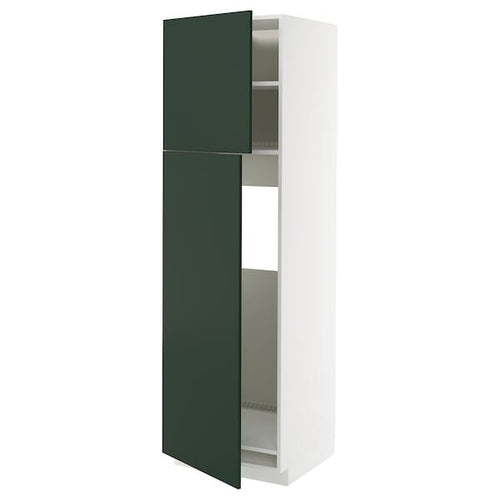 METOD - METOD High cabinet for fridge w 2 doors, white/Havstorp deep green, 60x60x200 cm