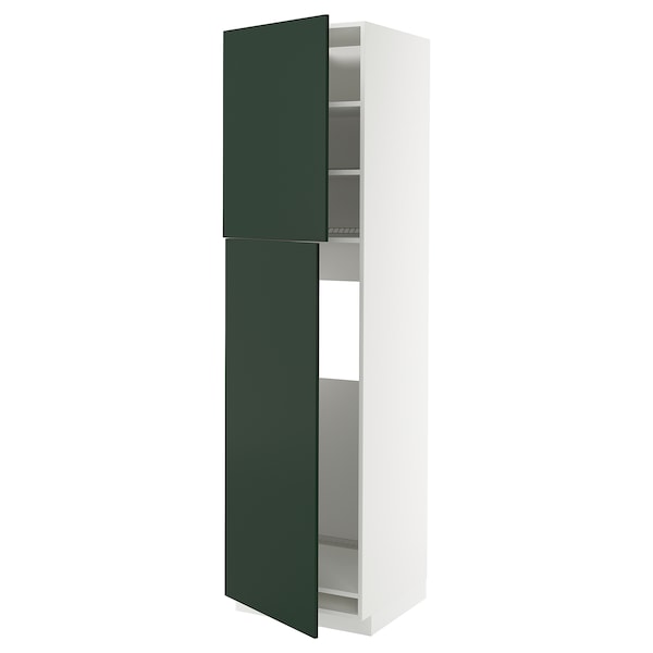 METOD - High cabinet for fridge w 2 doors, white/Havstorp deep green, 60x60x220 cm