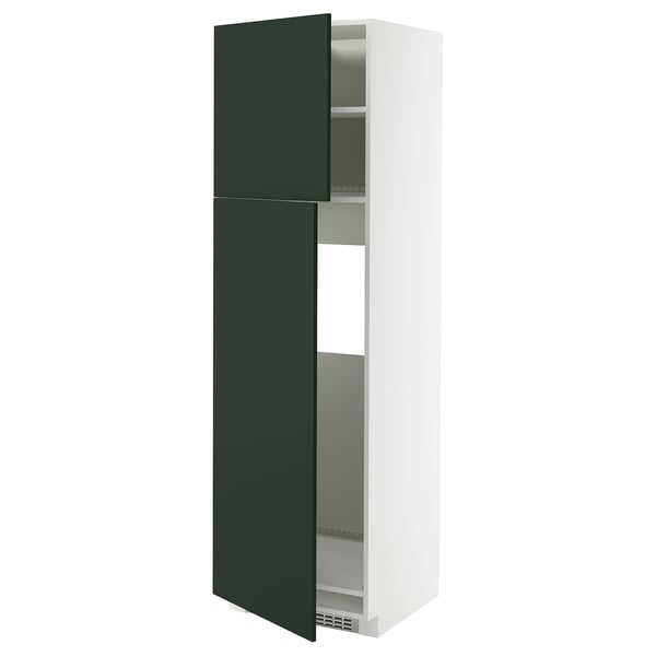 METOD - METOD High cabinet for fridge w 2 doors, white/Havstorp deep green, 60x60x200 cm