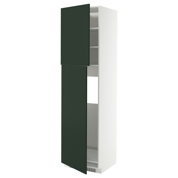METOD - METOD High cabinet for fridge w 2 doors, white/Havstorp deep green, 60x60x220 cm