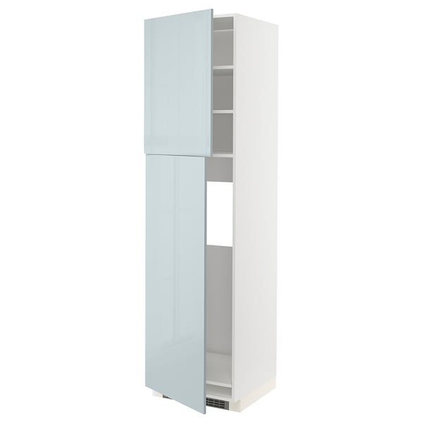 METOD high cabinet for fridge w 2 doors, white/Kallarp light grey-blue, 60.0x220.0x60.0 cm