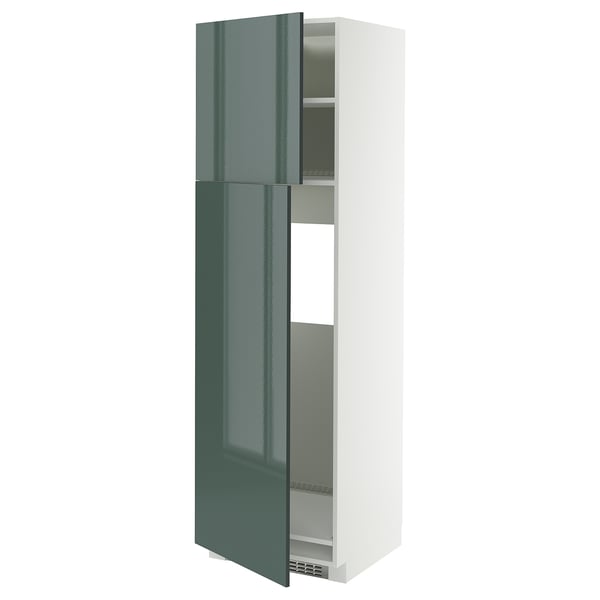 METOD - METOD High cabinet for fridge w 2 doors, white/Kallarp high-gloss dark grey-green, 60x60x200 cm
