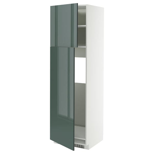 METOD high cabinet for fridge w 2 doors, white/Kallarp high-gloss dark grey-green, 60x60x200 cm