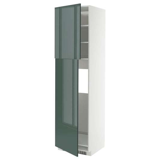 METOD - METOD High cabinet for fridge w 2 doors, white/Kallarp high-gloss dark grey-green, 60x60x220 cm