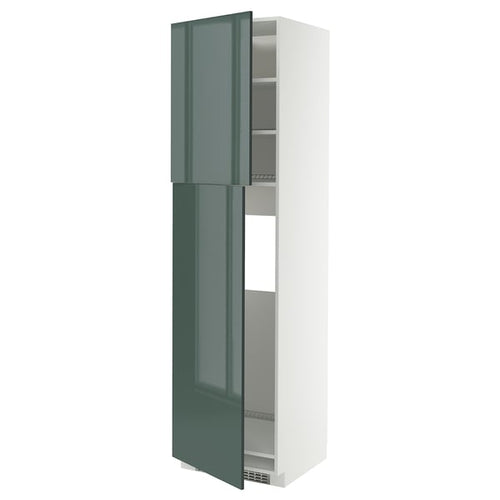 METOD high cabinet for fridge w 2 doors, white/Kallarp high-gloss dark grey-green, 60x60x220 cm