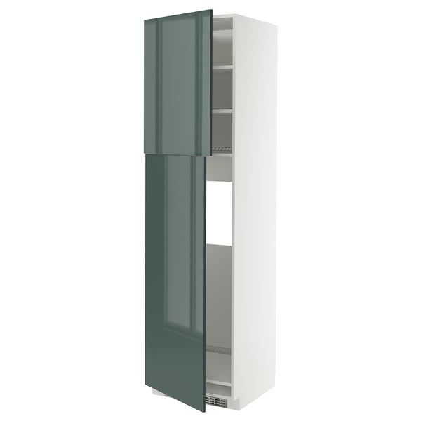 METOD - METOD High cabinet for fridge w 2 doors, white/Kallarp high-gloss dark grey-green, 60x60x220 cm