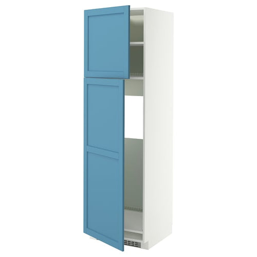 METOD high cabinet for fridge w 2 doors, white/Lerhyttan blue, 60x60x200 cm