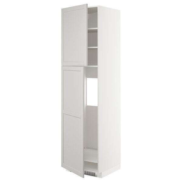 METOD - High cabinet for fridge w 2 doors, white/Lerhyttan light grey , 60x60x220 cm