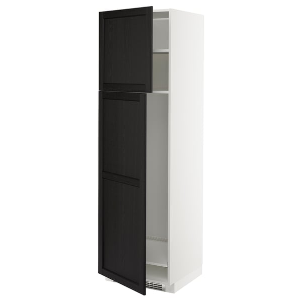 METOD high cabinet for fridge w 2 doors, white/Lerhyttan black stained, 60x60x200 cm