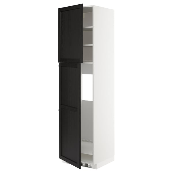 METOD high cabinet for fridge w 2 doors, white/Lerhyttan black stained, 60x60x220 cm