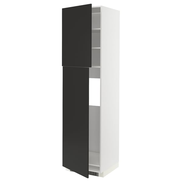 METOD high cabinet for fridge w 2 doors, white/Nickebo matt anthracite, 60x60x220 cm