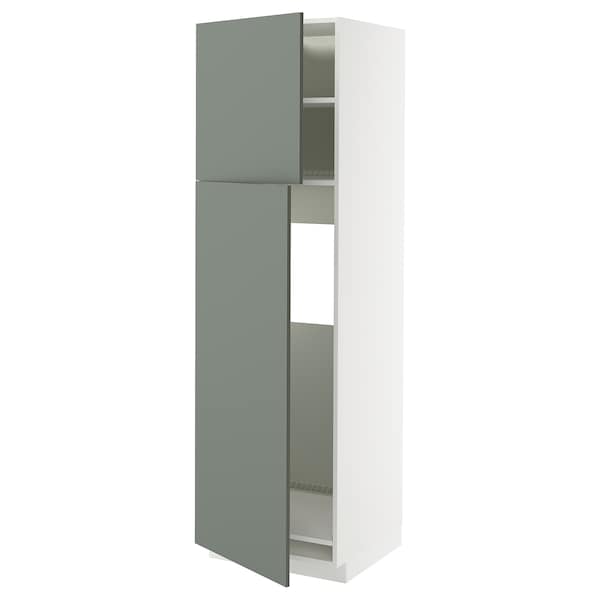 Ikea METOD - High cabinet for fridge w 2 doors, white/Nickebo matt grey-green, 60x60x200 cm