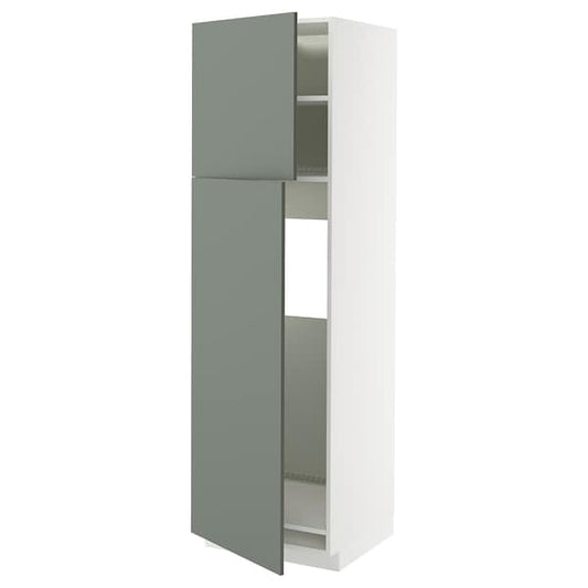 Ikea METOD - High cabinet for fridge w 2 doors, white/Nickebo matt grey-green, 60x60x200 cm