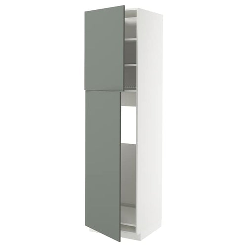 METOD high cabinet for fridge w 2 doors, white/Nickebo matt grey-green, 60x60x220 cm
