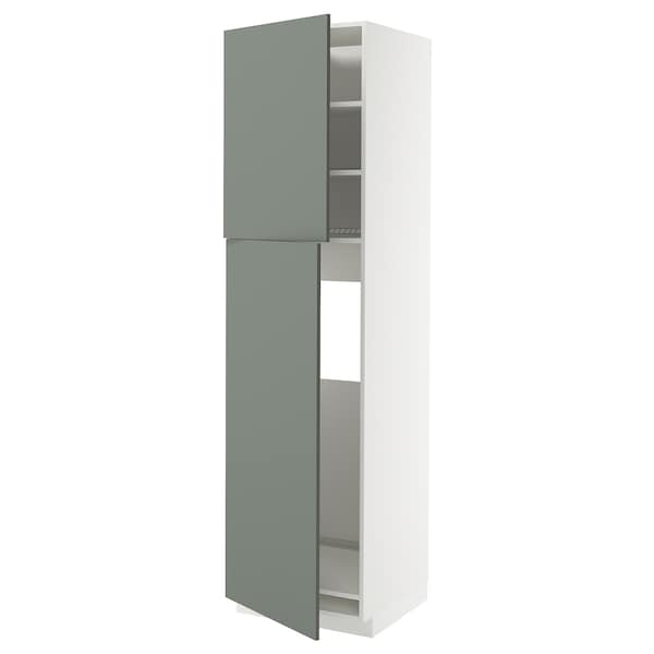 METOD - METOD High cabinet for fridge w 2 doors, white/Nickebo matt grey-green, 60x60x220 cm