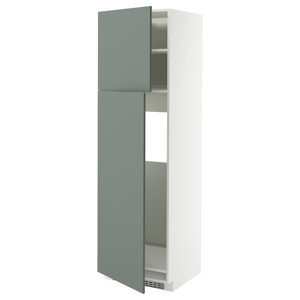 METOD high cabinet for fridge w 2 doors, white/Nickebo matt grey-green, 60x60x200 cm