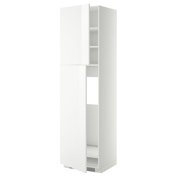 METOD - METOD High cabinet for fridge w 2 doors, white/Ringhult white, 60x60x220 cm