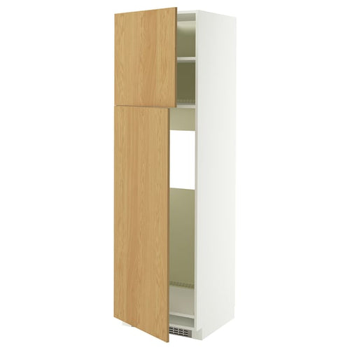 METOD high cabinet for fridge w 2 doors, white/Sinarp oak veneer, 60x60x200 cm