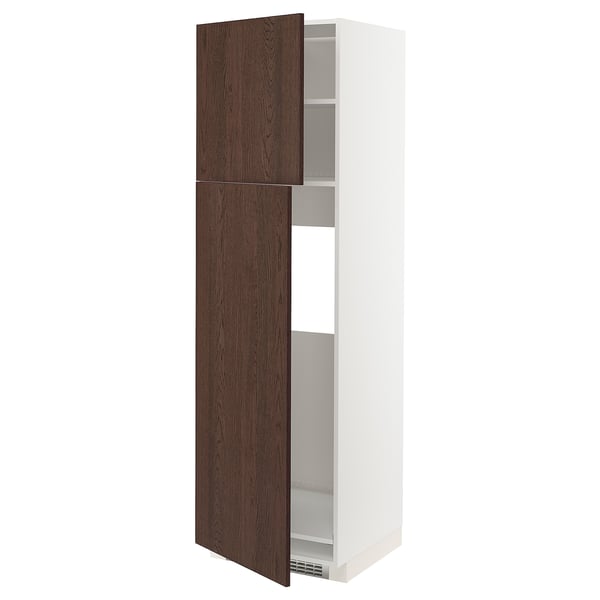 METOD high cabinet for fridge w 2 doors, white/Sinarp brown, 60x60x200 cm