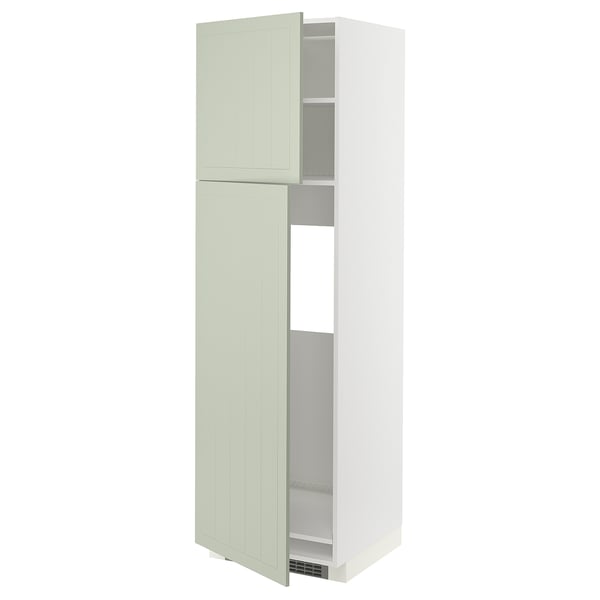 METOD high cabinet for fridge w 2 doors, white/Stensund light green, 60x60x200 cm