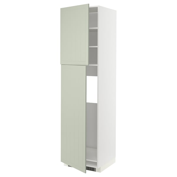METOD - METOD High cabinet for fridge w 2 doors, white/Stensund light green, 60x60x220 cm