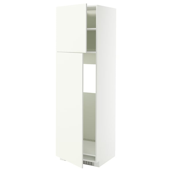 METOD high cabinet for fridge w 2 doors, white/Vallstena white, 60x60x200 cm