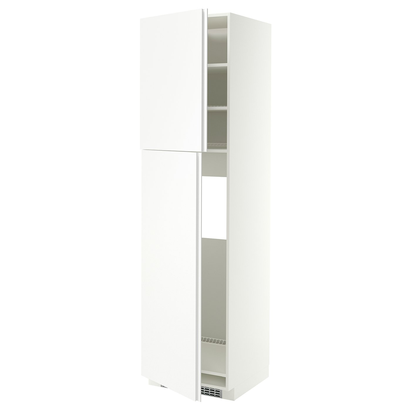 METOD high cabinet for fridge w 2 doors, white/VOXTORP matt white vertical handle, 60x60x220 cm