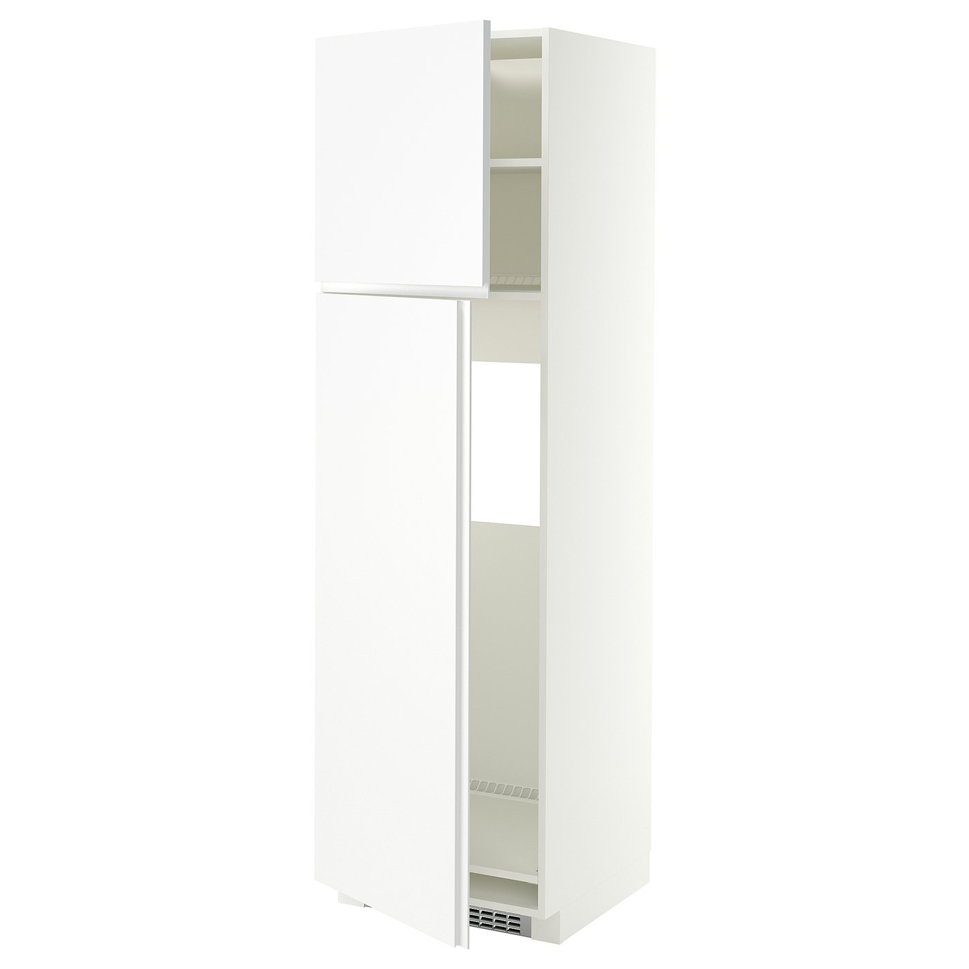 METOD high cabinet for fridge w 2 doors, white/VOXTORP matt white vertical handle, 60x60x200 cm