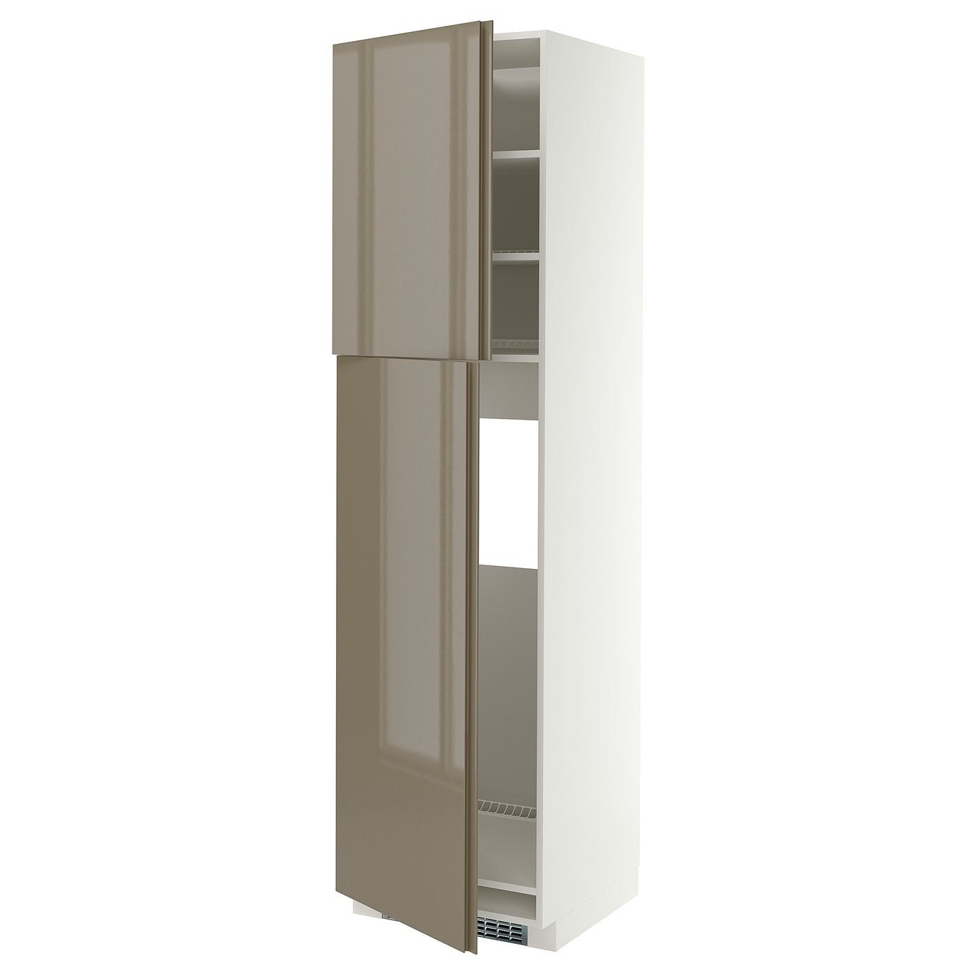 METOD high cabinet for fridge w 2 doors, white/VOXTORP high-gloss dark grey-brown vertical, 60x60x220 cm
