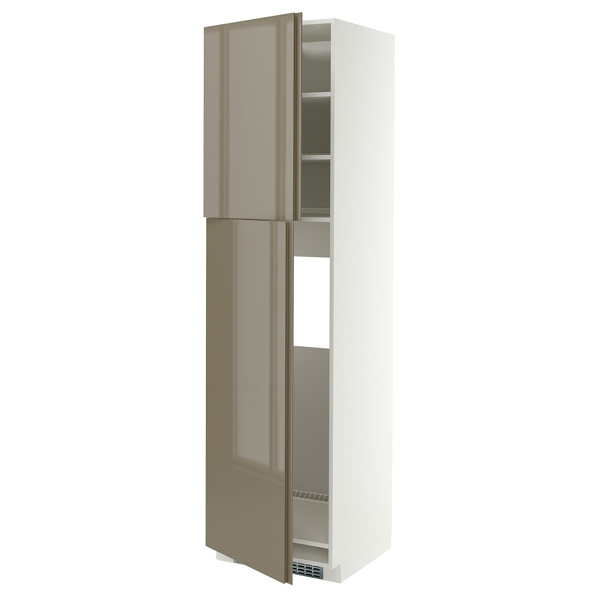 METOD high cabinet for fridge w 2 doors, white/VOXTORP high-gloss dark grey-brown vertical, 60x60x220 cm