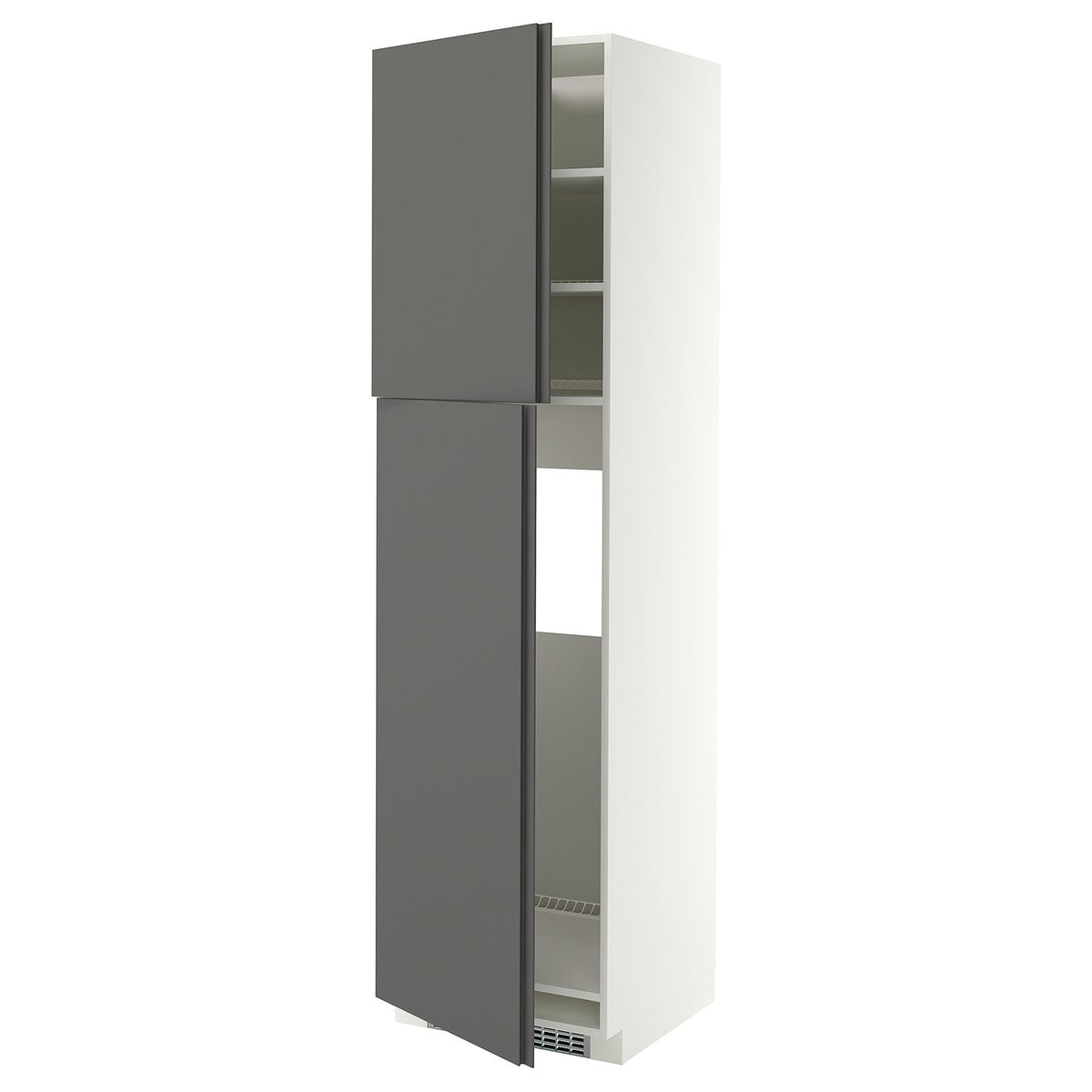 METOD high cabinet for fridge w 2 doors, white/VOXTORP dark grey vertical handle, 60x60x220 cm