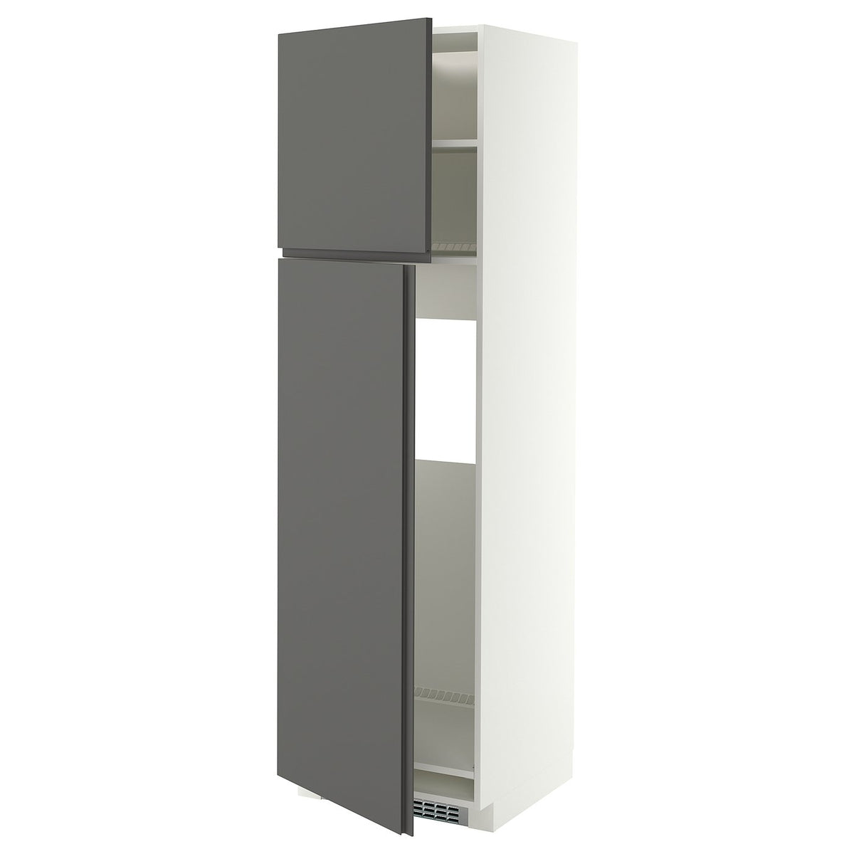 METOD high cabinet for fridge w 2 doors, white/VOXTORP dark grey vertical handle, 60x60x200 cm