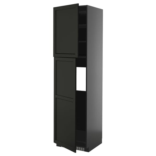 METOD - METOD High cabinet for fridge w 2 doors, black-grey/Lerhyttan black stained, 60x60x220 cm