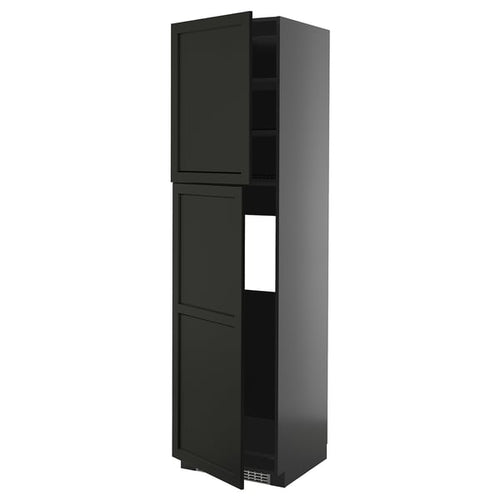 METOD Fridge cabinet/2 doors, black-grey/Lerhyttan mordant black, 60x60x220 cm