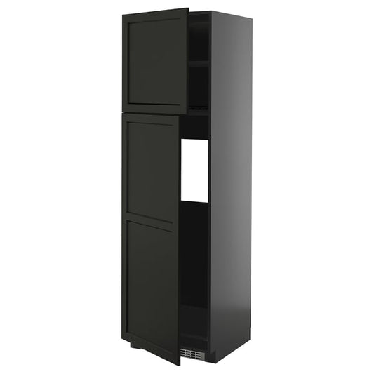 METOD - METOD High cabinet for fridge w 2 doors, black-grey/Lerhyttan black stained, 60x60x200 cm