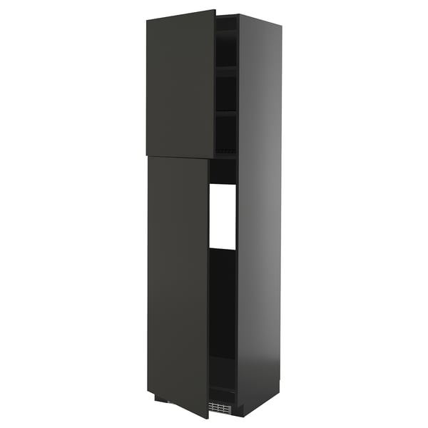 METOD Fridge cabinet/2 doors, black-grey/Nickebo anthracite matt, 60x60x220 cm