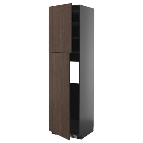 METOD Fridge cabinet/2 doors, black-grey/Sinarp brown, 60x60x220 cm