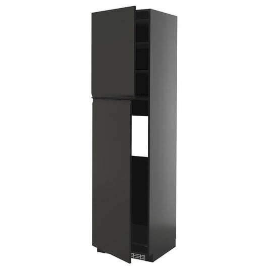 METOD - METOD High cabinet for fridge w 2 doors, black-grey/Upplöv matt anthracite, 60x60x220 cm