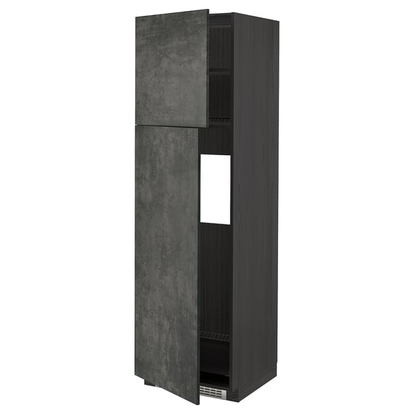 METOD high cabinet for fridge w 2 doors, black/Kalhyttan dark grey concrete effect, 60x60x200 cm