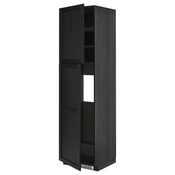 METOD - High cabinet for fridge w 2 doors, black/Lerhyttan black stained , 60x60x220 cm