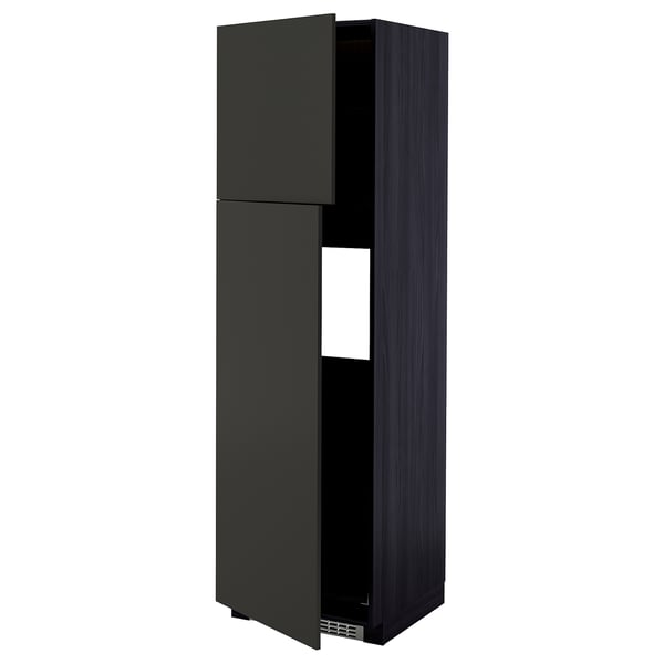 METOD - METOD High cabinet for fridge w 2 doors, black/Nickebo matt anthracite, 60x60x200 cm