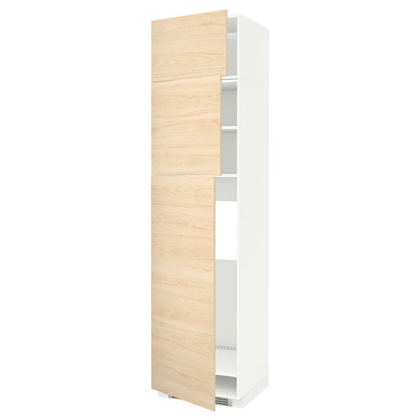 METOD high cab for fridge with 3 doors, white/Askersund light ash effect, 60x60x240 cm